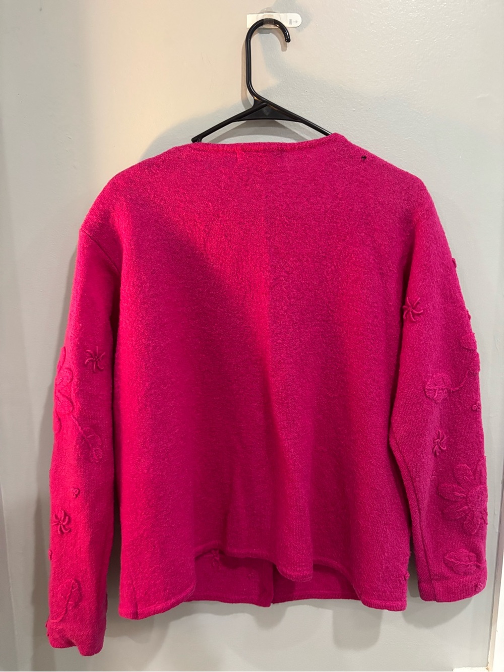 Timberlea Wool Bright Pink Embroidered Button Cardigan Sweater Large Vintage - Picture 6 of 10